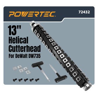 POWERTEC 13" Helical Cutterhead for DeWalt DW735 Planer (72432)
56 carbide inserts, includes 5 spare inserts, screws, magnetic T20 wrenches & pre-installed bearings 1