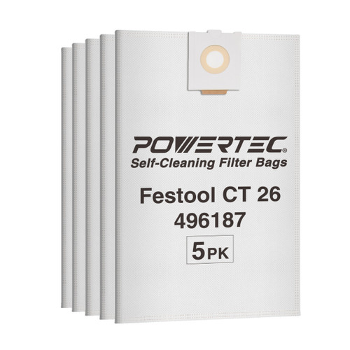 75037 Self-Cleaning Filter Bag for Festool CT 26, 5PK