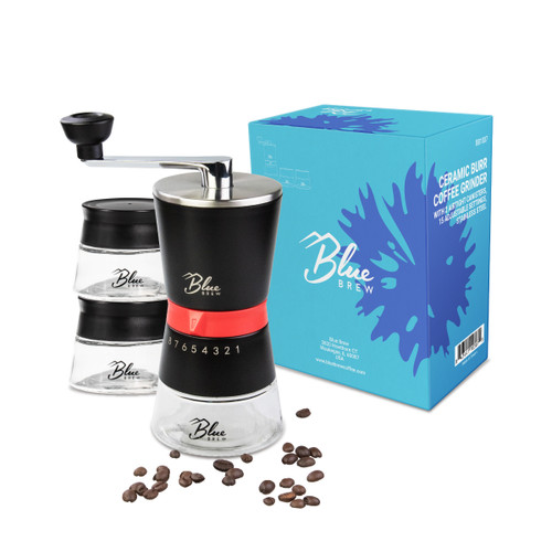 Blue Brew BB1007 Pro Ceramic Burr Manual Coffee Grinder with 2 Airtight Canisters