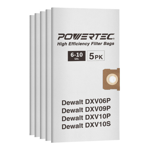 Wood Saw Dust Collection High Efficiency Filter Bag for DeWalt Dust Extractor 6-10 Gallon-5 Pack | POWERTEC Wood Dust Management working Tools & Accessories07
