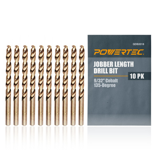 QDB2018 9/32" Cobalt 135-Degree Jobber Length Drill Bit, 10 PK - POWERTEC Woodworking Tools & Accessories