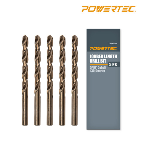 QDB2019 5/16" Cobalt 135-Degree Jobber Length Drill Bit, 5 PK