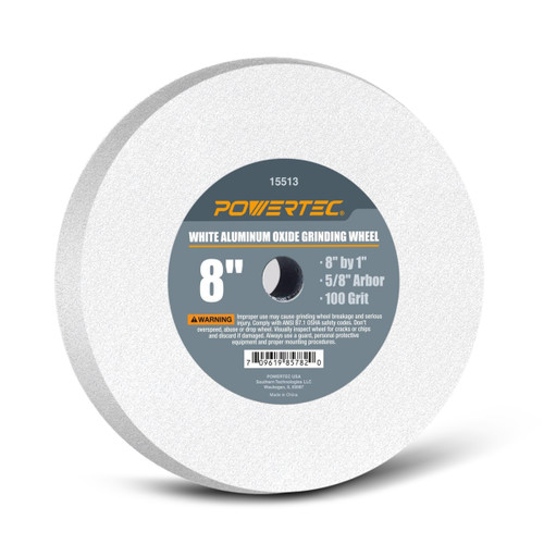 Aluminum Oxide White Grinding Wheel 8" by 1" Disc with Arbor 5/8" | POWERTEC Woodwork Sanding Tools & Accessories