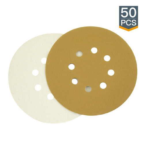 Gold Hook & Loop Sanding Disc 6" 8 Hole-50 Pack,  60, 80, 100, 120, 150, 220, 320 Grit | POWERTEC Woodwork Sand, Abrasive Tools & Accessories Wholesaler01