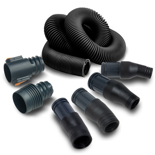 POWERTEC Power Tool Vacuum Hose Kit with 10' Hose, 4 Shop Vacuum Adapters & 2-1/2" to 2-1/4" Reducer for Table Saw, Miter Saw, Palm Sander, Orbital Sanders and Woodworking Power Tools (70376)