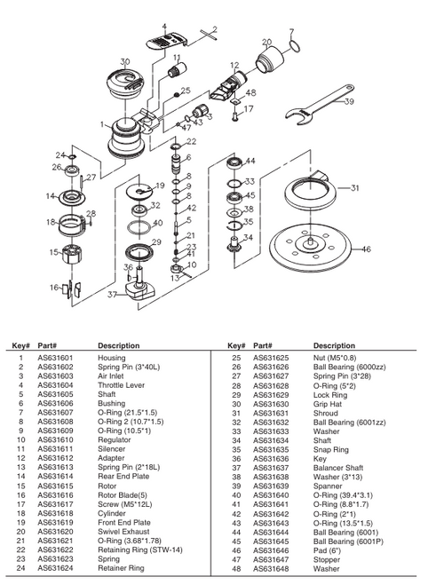 KEY#46 AS631646 Pad (6") for AS63160 Pro-Series 6" Random Orbital Sander (AS631646 )