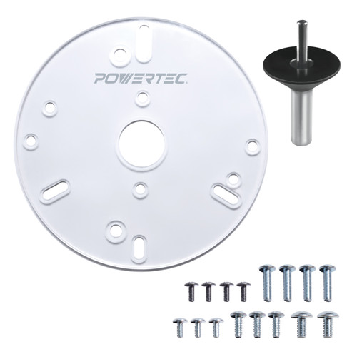 POWERTEC Dia 6-1/2" Router Sub Base Plate with 1/2" and 1/4" End Centering Pin, Cone & Screws for Porter Cable, Bosch, Craftsman, Dewalt, Hitachi, Makita, Milwaukee, Ryobi & Triton (71881)