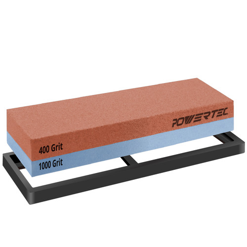 POWERTEC Sharpening Stone, Dual Sided 400/1000 Grit Whetstone, Knife Sharpening Stone with Non-slip Rubber Base (71915)