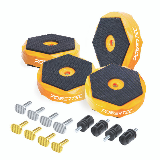 POWERTEC T Track & Work Bench Positioning Plus Work Grippers and Finishing Cone Fits 3/4" Bench Dog Hole, Bench Dog Cookies for Sanding, Routing, Finishing & Painting, 4PK (71820)