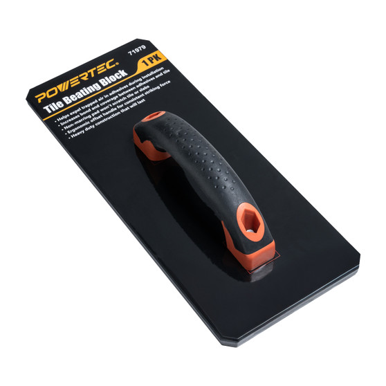 POWERTEC Tile Beating Block for Large Format Tile & Slab – 14" x 5.7" Rubber Base Tile Beater for Floor & Wall Installation – Anti-Vibration Hand Tool for Professional Tile Setting (71979)