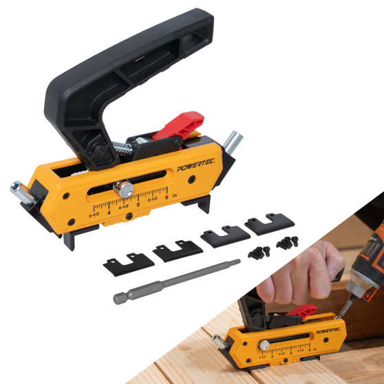 POWERTEC Edge Deck Screw Jig with 3 Board Spacing Options, and T15 Torx Bit, Hidden Fastener Deck Tool for Wood & Composite Decking (72184)-01