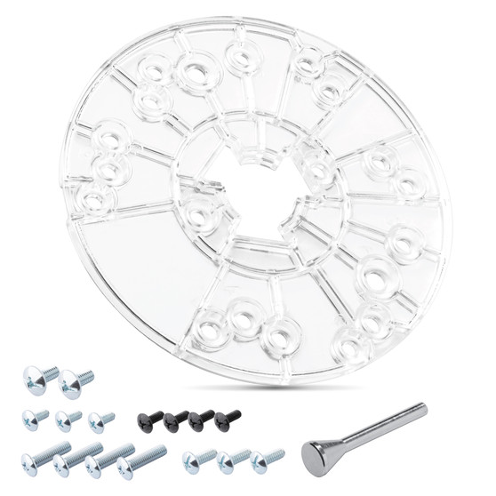POWERTEC 6-1/2" Router Base Plate Clear Acrylic w/Centering Pin, Mounting Screws and Multiple Pre Drilled Holes, Fits Porter Cable, Bosch, Craftsman, Dewalt, Hitachi, Makita, Milwaukee, Ryobi - 72315-01