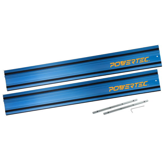 POWERTEC 72153 110" Track Saw Guide Rail Joining Set for Milwaukee Track Saws | Includes 2x55" Aluminum Guide Rails and (2) Guide Rail Connectors for Woodworking Projects