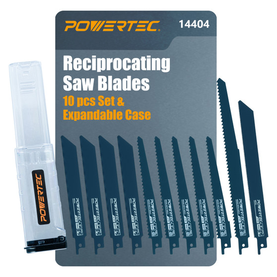 POWERTEC 10-Piece Reciprocating Saw Blades Set, Metal Cutting Sawzall Blades with Expandable Case for Plumbing Work and Cutting Metal & Wood with Nails (14404) POWERTEC 10-Piece Reciprocating Saw Blades Set, Metal Cutting Sawzall Blades with Expandable Case for Plumbing Work and Cutting Metal & Wood with Nails (14404)