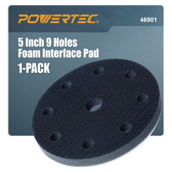 POWERTEC 5-Inch Foam Interface Pad, 9-Hole Hook and Loop Sanding Backing Pad for Festool RO125 / ETS 125 Sander Orbital Sanders – High-Density PU Cushion, Sanding & Dust Extraction – 1-Pack (46901)