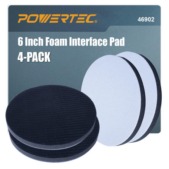 POWERTEC 6 Inch Foam Interface Pad, 4PK, Hook and Loop Backing Pad for 6 Inch Orbital Sander – High-Density PU Cushion Replacement Foam Pads for Contour Sanding & Dust Extraction (46902)
