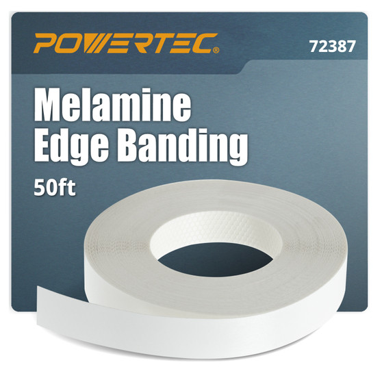 POWERTEC Melamine Edge Banding – 13/16" x 50 Ft Pre-Glued Veneer Tape Roll for Cabinet Repair, Furniture Restoration, Shelving & DIY Projects (72387) 01