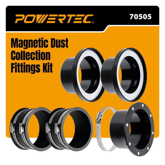 POWERTEC 4” Magnetic Dust Collection Fittings Starter Kit for Dust Collectors, 2-Machine Connection Set for Quick-Connect 4” Hose to Woodworking Machine Ports (70505) 01