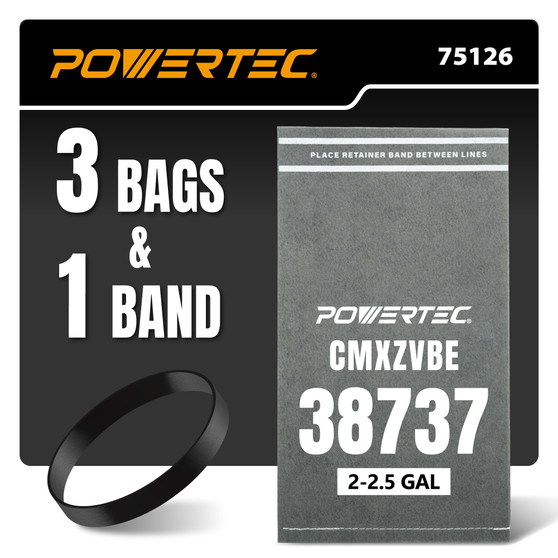 POWERTEC 3PK 38737 Dust Filter Bag for Craftsman 2 to 2.5 Gal. Shop Vacuums & Powerhead Bucket Vac, CMXZVBE38737 Replacement Filter Bags with Retainer Band for Craftsman Wet/Dry Vacuums (75126) 01