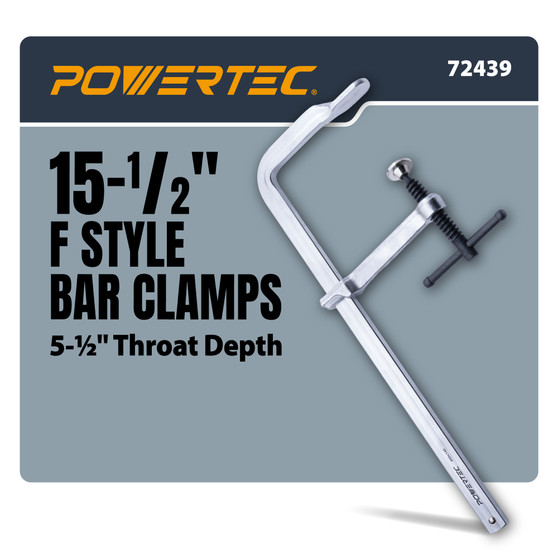 POWERTEC Heavy Duty 15-1/2" F Style Bar Clamps, 5-1/2" Throat, 1786 lb Clamping Force – Woodworking, Cabinetry, Welding & Workshop Use, 1-Pack (72439) 01