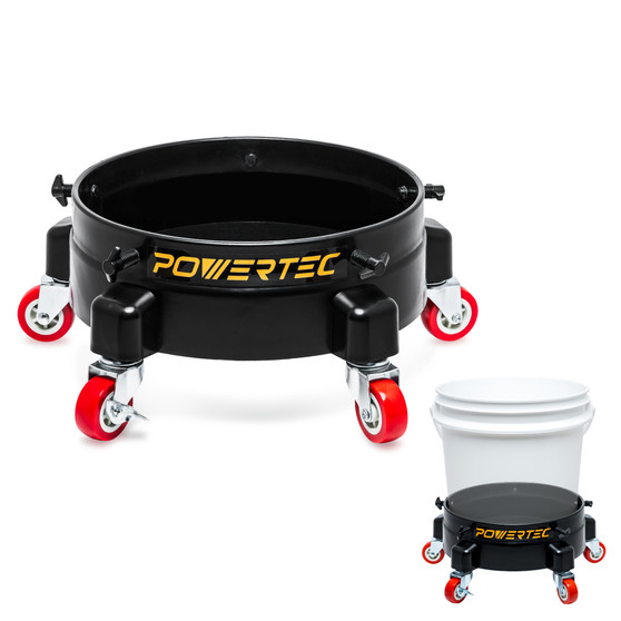 POWERTEC Bucket Dolly with Caster Wheels for 5 Gallon Buckets, 5 Gallon Bucket Cart Roller with 3 Locking Wheels, Screw Clamps & Connector, Designed for Dust Separator, Car Wash & Detailing (70487) 01