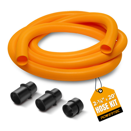 POWERTEC 2-1/2" x 20 ft. Shop Vac Hose Kit with Adapters for 2-1/4" & 2-5/8" Vacuum Ports, Vacuum Hose Kit with Hose Adapters for Wet Dry Shop Vacuum Cleaners & Woodworking Dust Collection (70480) 01