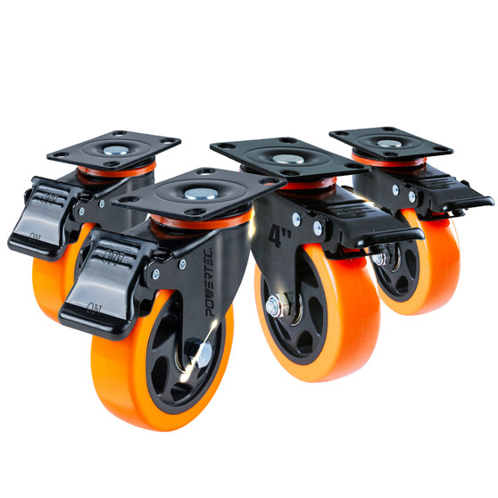 POWERTEC 4" Swivel Caster Wheels Set of 4 with Dual Locking Brake, Heavy Duty Plate Casters, 1763 lbs Static Load, Includes 2 Mounting Hardware Sets for Workbench, Cart & Furniture (17226)
 01