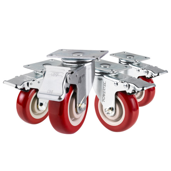 POWERTEC 4" Swivel Caster Wheels Set of 4 with Dual Locking Brake, Heavy Duty Plate Casters, 1763 lbs Static Load, for Workbench, Cart & Furniture (17227) 01