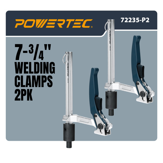 POWERTEC Welding Clamps, 2 PK, for 5/8" Fixture Holes (72235-P2) | Quick-release ratchet, 999 lb clamping force, 7-3/4" capacity, 4-3/4" throat depth, welding tables & workbenches 1