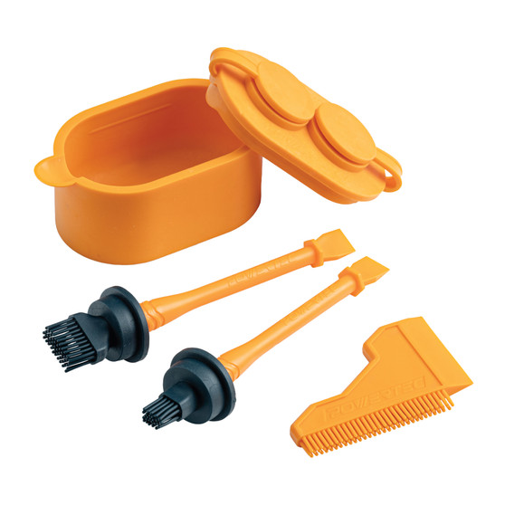 POWERTEC Glue Applicator Kit with Sealable Glue Keeper, 1" & 1/2" Brushes and Spreader, Non-Stick Silicone Wood Glue Tools for Woodworking, Clean Application & Less Mess (72254) 1
