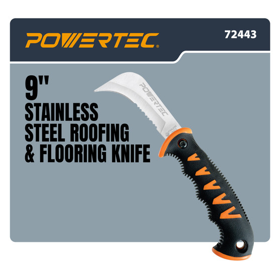 POWERTEC Stainless Steel Roofing & Flooring Knife, Linoleum Cutter (72443)
9" knife with a serrated hook blade and soft-grip handle for vinyl flooring, roofing, carpet, wallpaper, and more. 1