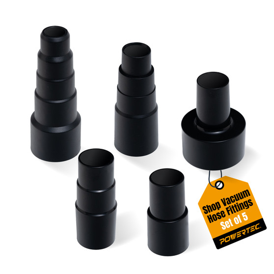 POWERTEC 5-Piece Shop Vacuum Hose Adapter Fittings Set (70516)
Includes step adapters and reducers for connecting shop vacuum hoses, dust ports, and wet/dry vacuum accessories 1