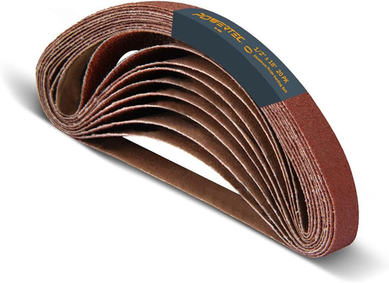 POWERTEC 1/2 x 18 Inch Sanding Belts, 20PK, 80 Grit Aluminum Oxide Belt Sander Sanding Belts for Air File Belt Sander, Woodworking, Knife Sharpening, Metal Polishing (401808) 1