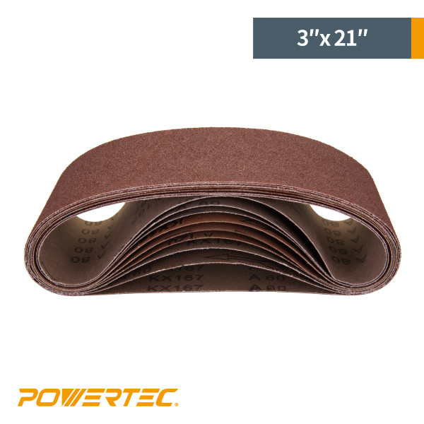 3" x 21" Aluminum Oxide Sanding Belt Grit 40, 60, 80,120,150, 180, 240, 400 Assortment   | POWERTEC Woodwork Sanding Abrasive Accessories Wholesaler01