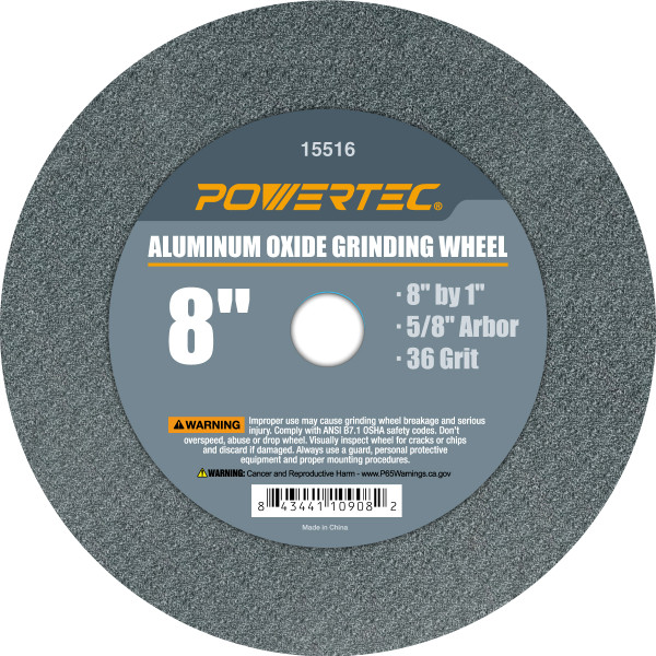 Aluminum Oxide Grinding Wheel 8" by 1" Disc with Arbor 5/8 Inch Grit 36, 60, 80, 100, 150 | POWERTEC-Woodworking Tools & Accessories01