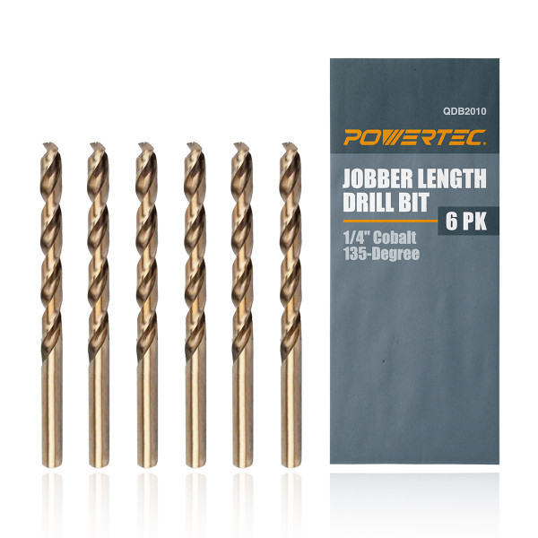 QDB2010 1/4" Cobalt 135-Degree Jobber Length Drill Bit, 6 PK - POWERTEC Woodworking Tools & Accessories