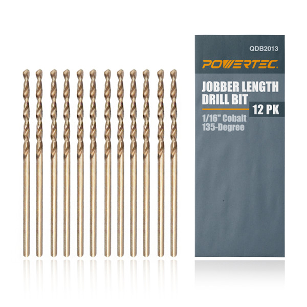 QDB2013 1/16" Cobalt 135-Degree Jobber Length Drill Bit, 12 PK - POWERTEC Woodworking Tools & Accessories