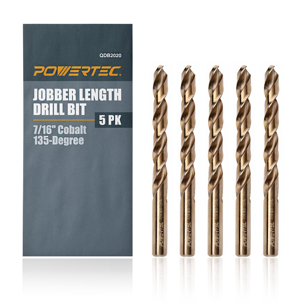 7/16" Cobalt 135-Degree Jobber Length Drill Bit - 5PK - POWERTEC Woodworking Tools & Accessories