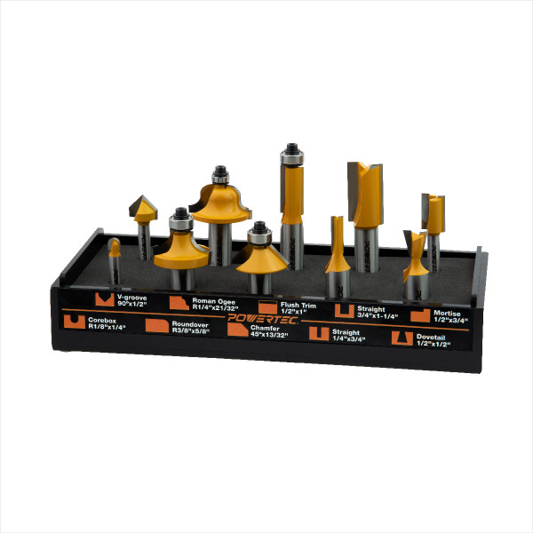 3010 10-Piece Carbide Tipped Bit Set, Professional Series with 1/2-Inch and 1/4-Inch Shank Router Bits