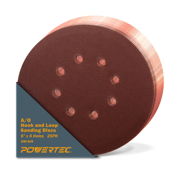 A/O Hook and Loop Sanding Discs 8 Hole 6"-25 PK-POWERTEC | Buy More Save More, Wholesaler of Woodwork Tools & Accessories01