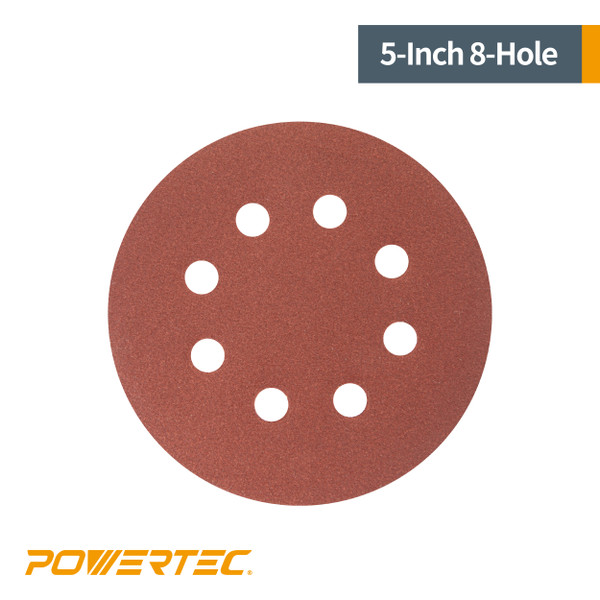 A/O Hook and Loop Sanding Discs 8 Hole 5"-25 PK, 40, 60, 80, 120, 180, 240, 320 Grit  | POWERTEC Woodwork Sand, Abrasive Tools & Accessories Wholesaler01