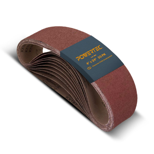110010 4" x 24" 120 Grit A/O Sanding Belts, 10PK - POWERTEC Woodworking Tools & Accessories