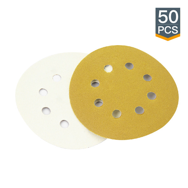 Gold Hook and Loop Disc Assortment 5 Inch 8 Hole-50 PK, 80/ 100/ 120/ 150/ 220 Grit | POWERTEC Woodwork Sand, Abrasive Tools & Accessories Wholesaler01