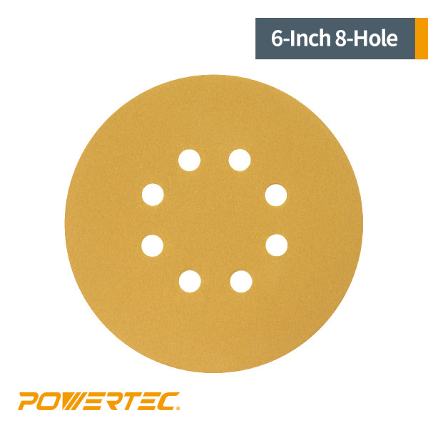 Gold Sanding Hook and Loop Disc Assortment 6" 8 Hole-100 PK,  80/ 100/ 120/ 150/ 220 Grit | POWERTEC Woodwork Sand, Abrasive Tools & Accessories Wholesaler01