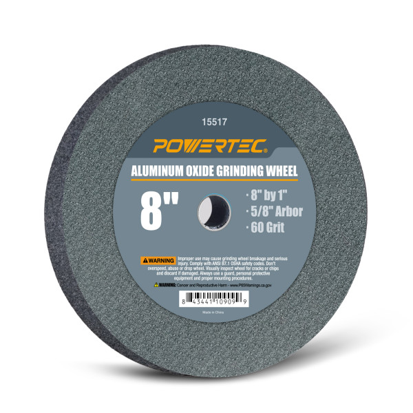 Aluminum Oxide Grinding Wheel 8" by 1" Disc with Arbor 5/8 Inch Grit 36, 60, 80, 100, 150 | POWERTEC-Woodworking Tools & Accessories