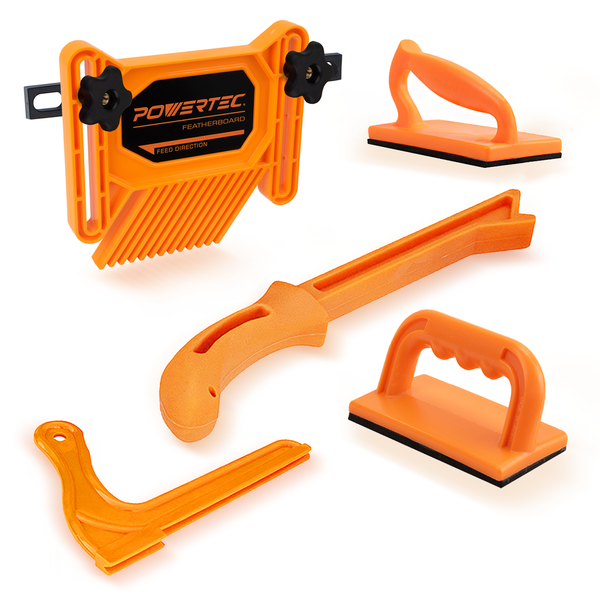 POWERTEC 71818 Safety Kit | Featherboard, Push Sticks and Push Blocks | 5-Piece Set