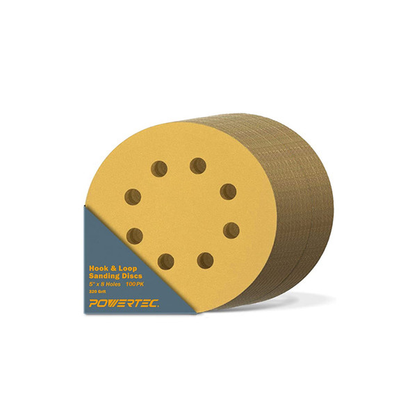 44032G-50-P2 Gold A/O Hook and Loop Sanding Disc | 5" x 8 Holes | 320 Grit – 100 Pack