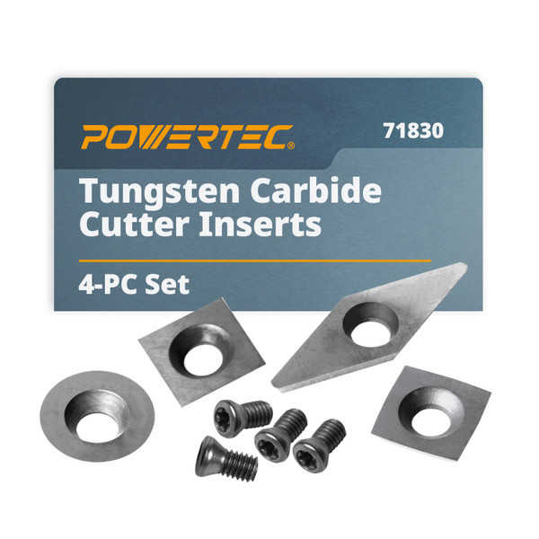 71830 4 Pieces Tungsten Carbide Cutter Insert Set for Wood Lathe Turning Tools, Replacement for 71826 Wood Lathe Chisel Set