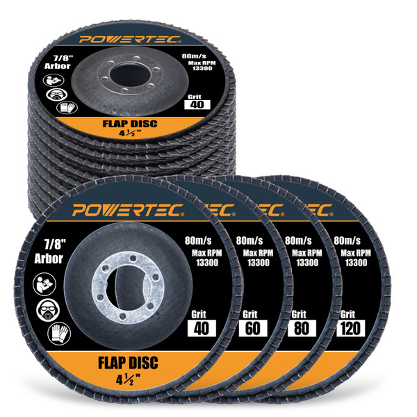 POWERTEC 4-1/2" Zirconia Flap Discs for Angle Grinder 40/60/80/120 Assorted Grits, 10 Pack, T29 Angle Grinder Sanding Disc for Sanding and Grinding Metal & Stainless Steel, 10 Pack (11100)
