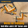 POWERTEC Dual Function Miter Clamp & 90° Positioning Block – Set of 2 Assembly Clamping Squares for Miter Joints & Right Angle Woodworking Tools, Compatible with Fence, Bar Clamps (72010)